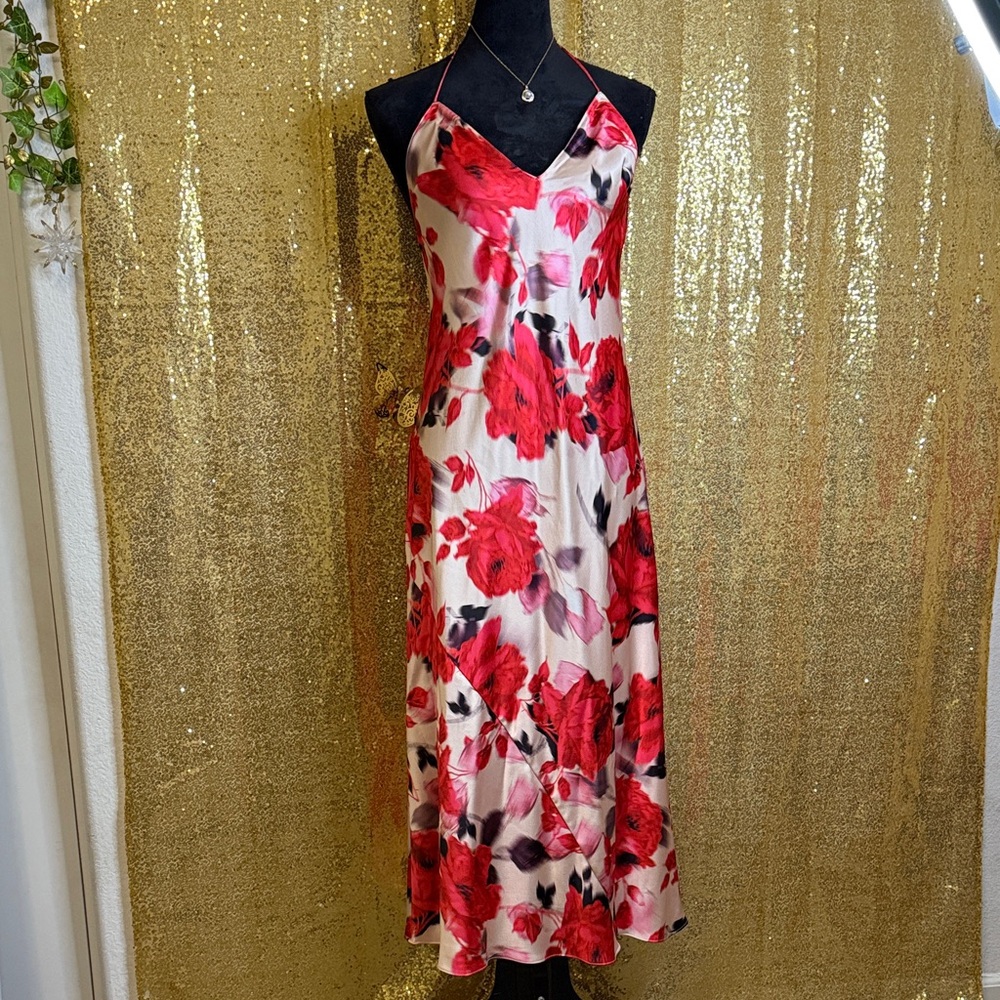 Victoria's Secret Floral Satin Slip Dress Red, white and pink